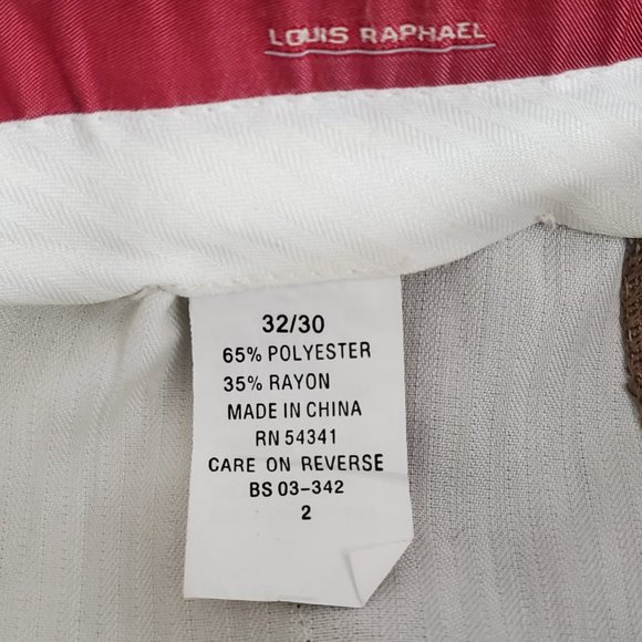 Louis Raphael Men's Dress Pants Size 32W x 30L Beige Cuffed Front Pleated - Picture 12 of 13